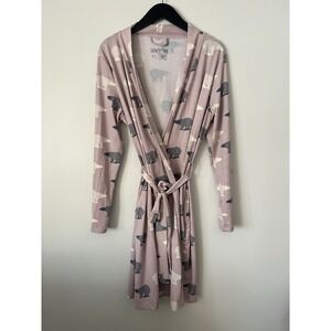 Latched Mama Maternity Robe Polar Bear Print Pockets Nursing Stretchy Size M/L